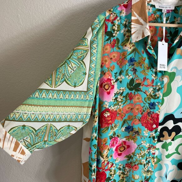 NEW Rose + Olive Womens Plus 1X Floral Button Up Shirt 3/4 Sleeve Blouse Top - Picture 9 of 10